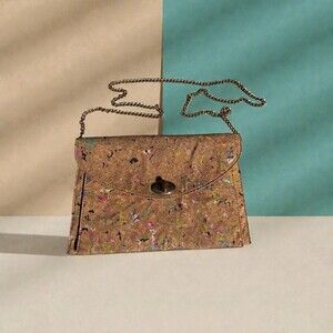 Vintage Street Level Bag Cork Colorful Clutch Long Gold Chain